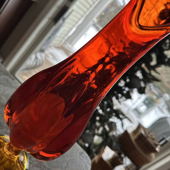 Vintage VIKING ORANGE Persimmon 6 Petal Long HEAVY PEDESTAL SWUNG VASE 18.5” - Picture 4 of 11